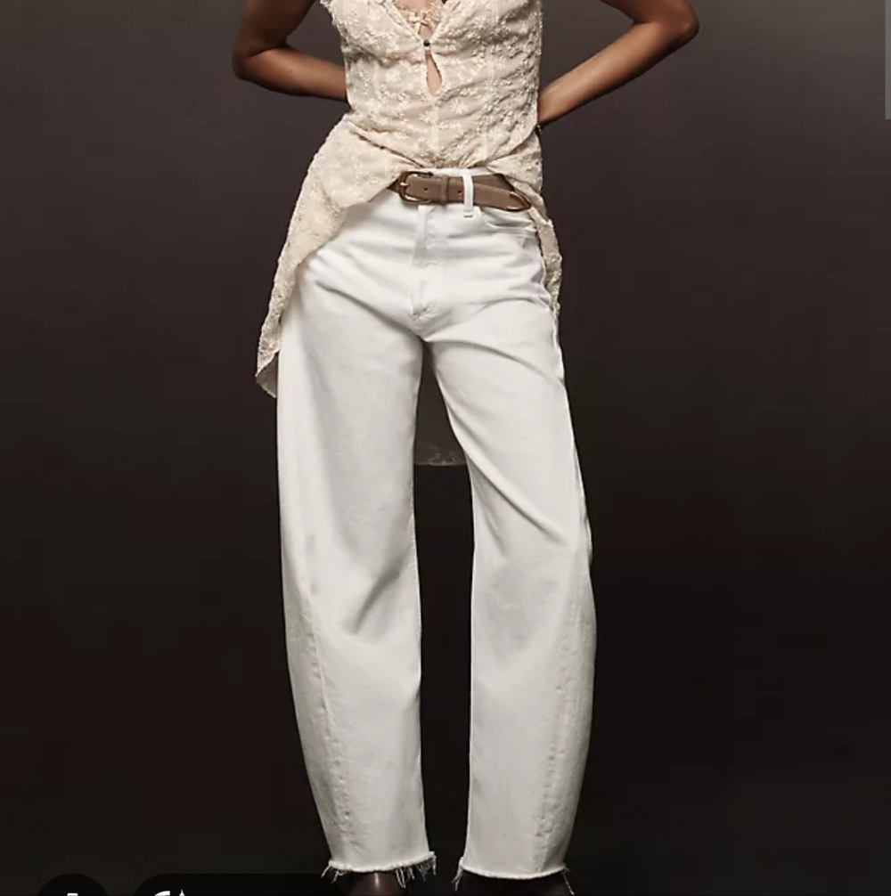 Agolde Luna Pieced High-Rise Barrel-Leg White Jeans Sz 32 Button Fly Denim
